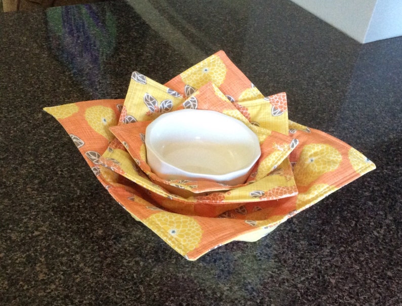 Orange and Yellow Autumn Reversible Premium Cotton Microwave Bowl HoldersCozies No More Burnt or Cold Fingers Protect Non-Stick Pans