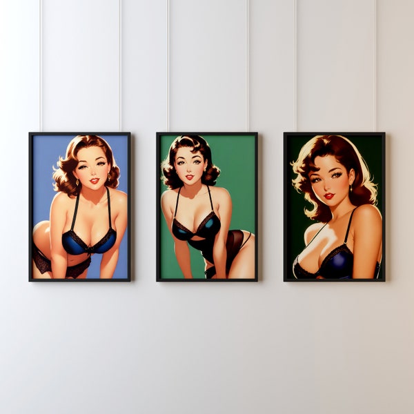 Retro Pinup Art: Set of 30 Digital Paintings of Sexy Women in Classic Pulp Style