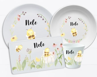 Children's tableware with name, children's plate, personalized, gift for baptism, baby gift, bee
