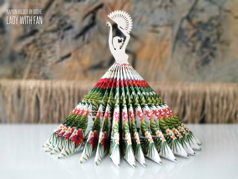 NAPKIN HOLDER Lady with Fan Laser cut wood Table Centerpiece Etsy