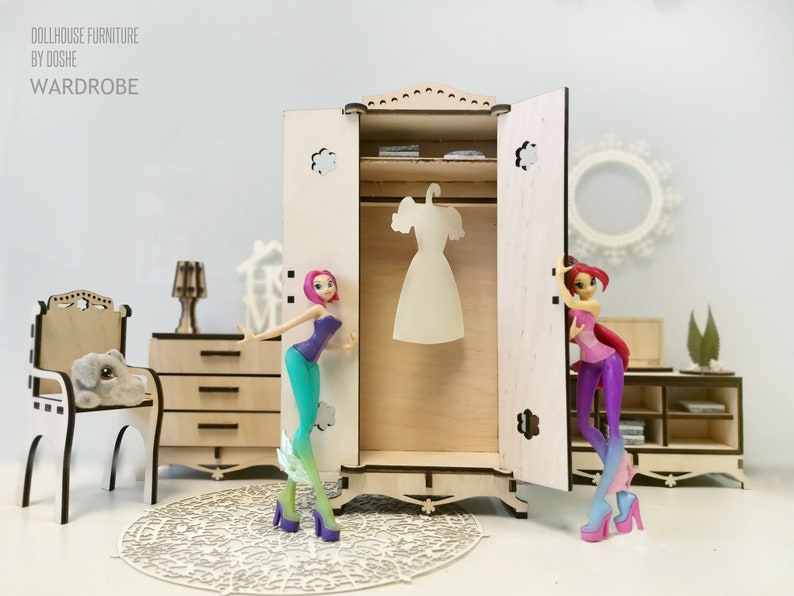 DOLL WARDROBE Dollhouse Furniture Closet Laser cut wood Etsy