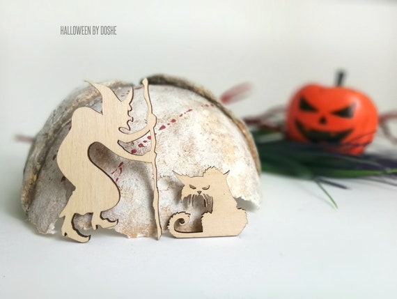 Halloween Witch Ready To Paint Laser Cut Wood Ornaments Etsy