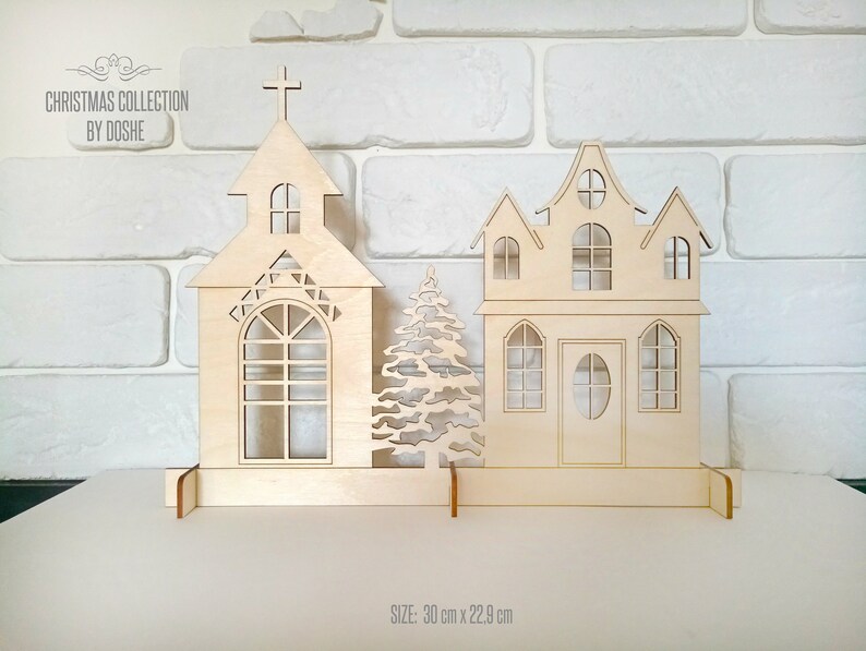 CHRISTMAS VILLAGE Laser Cut Wood Christmas Decor Etsy
