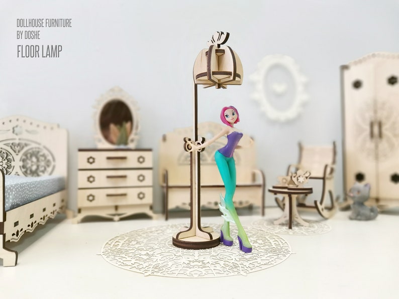 Dollhouse FLOOR LAMP Miniature Furniture Laser Cut Wood Etsy
