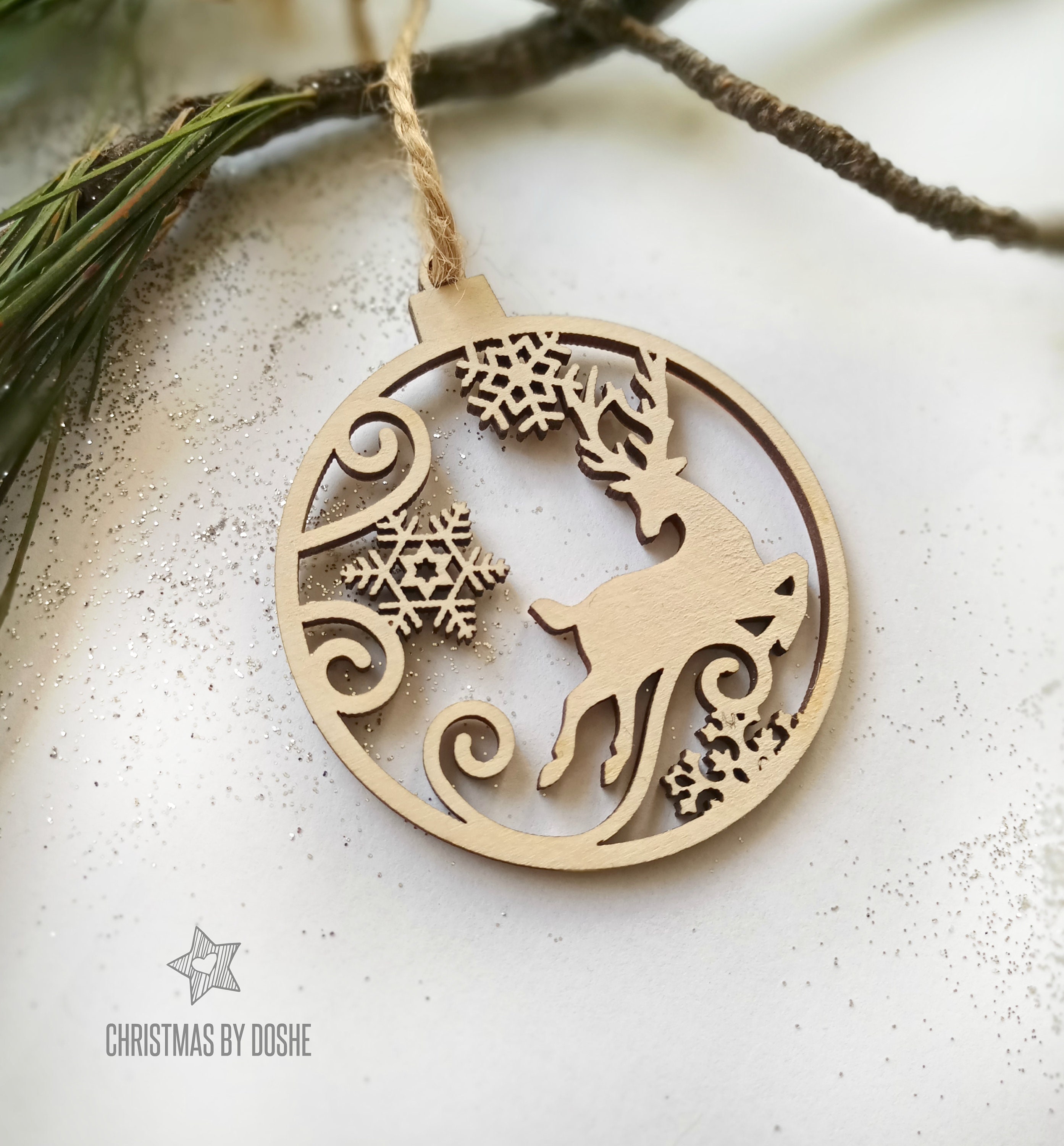 Christmas REINDEER ornaments Laser cut wood Deer decor Etsy