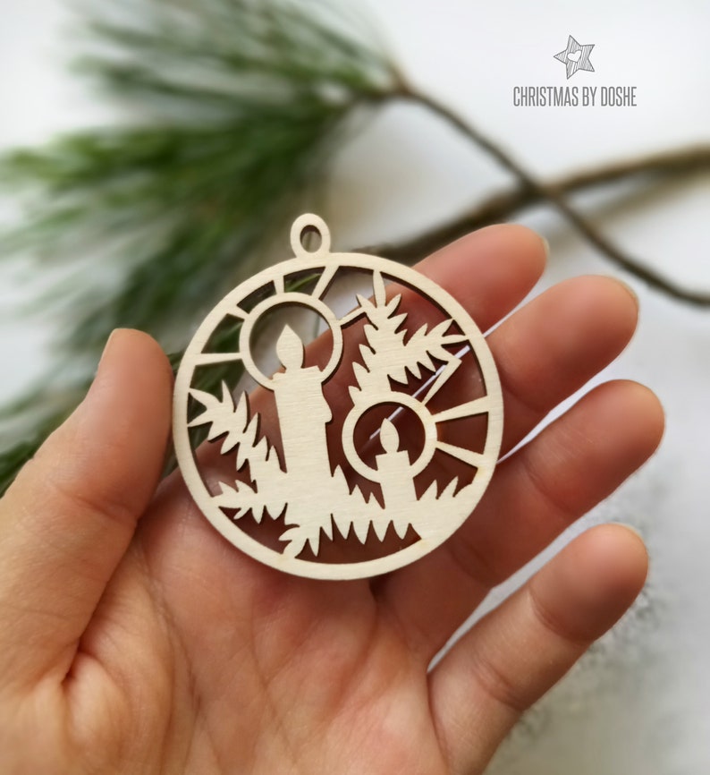 CHRISTMAS CANDLES Laser cut wood ornaments  Etsy