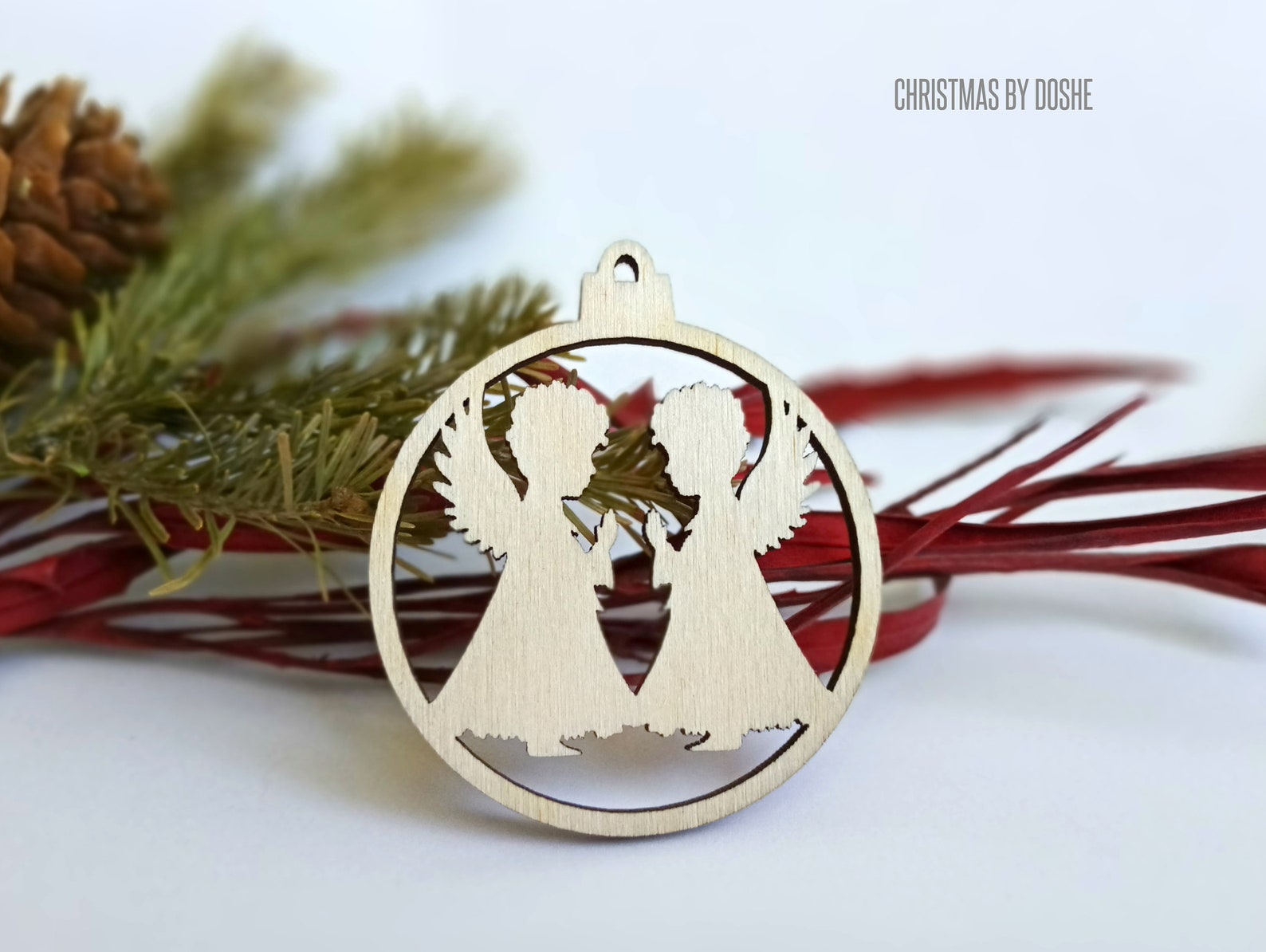 Laser-Schnitt Christbaumkugel mit Engel / Christbaumschmuck / | Etsy