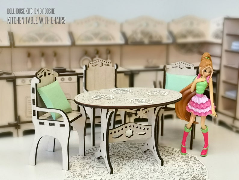 Dollhouse KITCHEN TABLE With Chairs Miniature Doll House Etsy