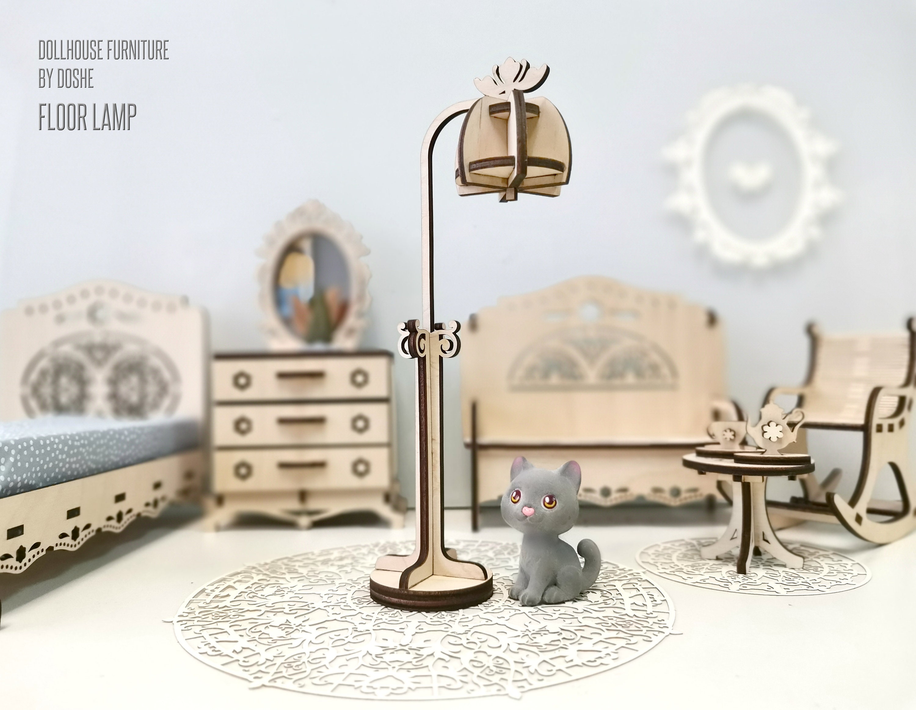 Dollhouse FLOOR LAMP Miniature Furniture Laser Cut Wood Etsy