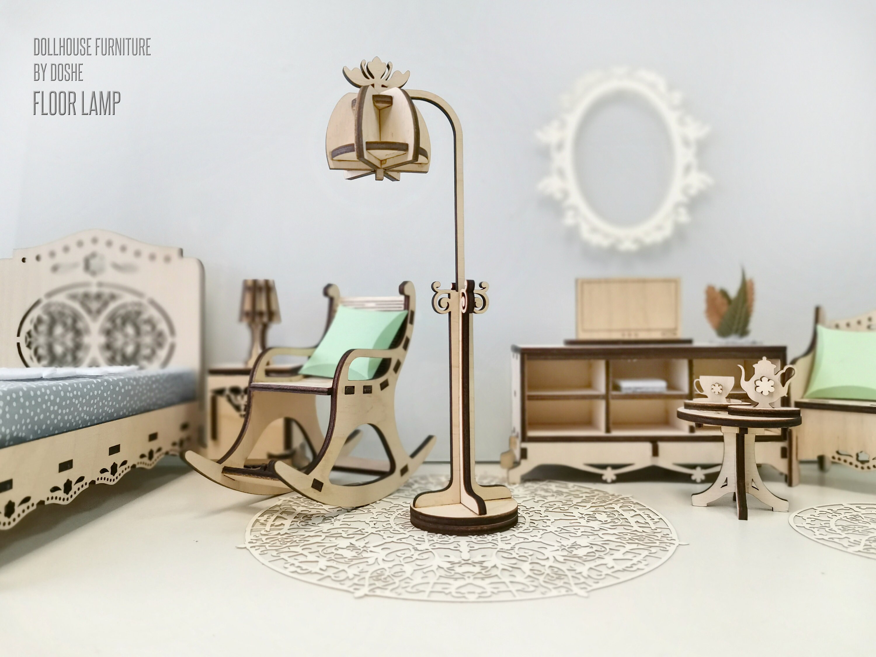 Dollhouse FLOOR LAMP Miniature Furniture Laser Cut Wood Etsy