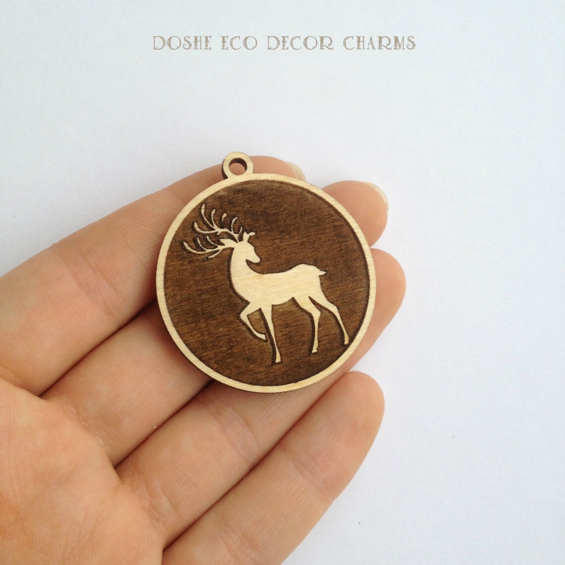 Laser engraved DEER wood pendants / Wood jewelry / Laser cut Etsy