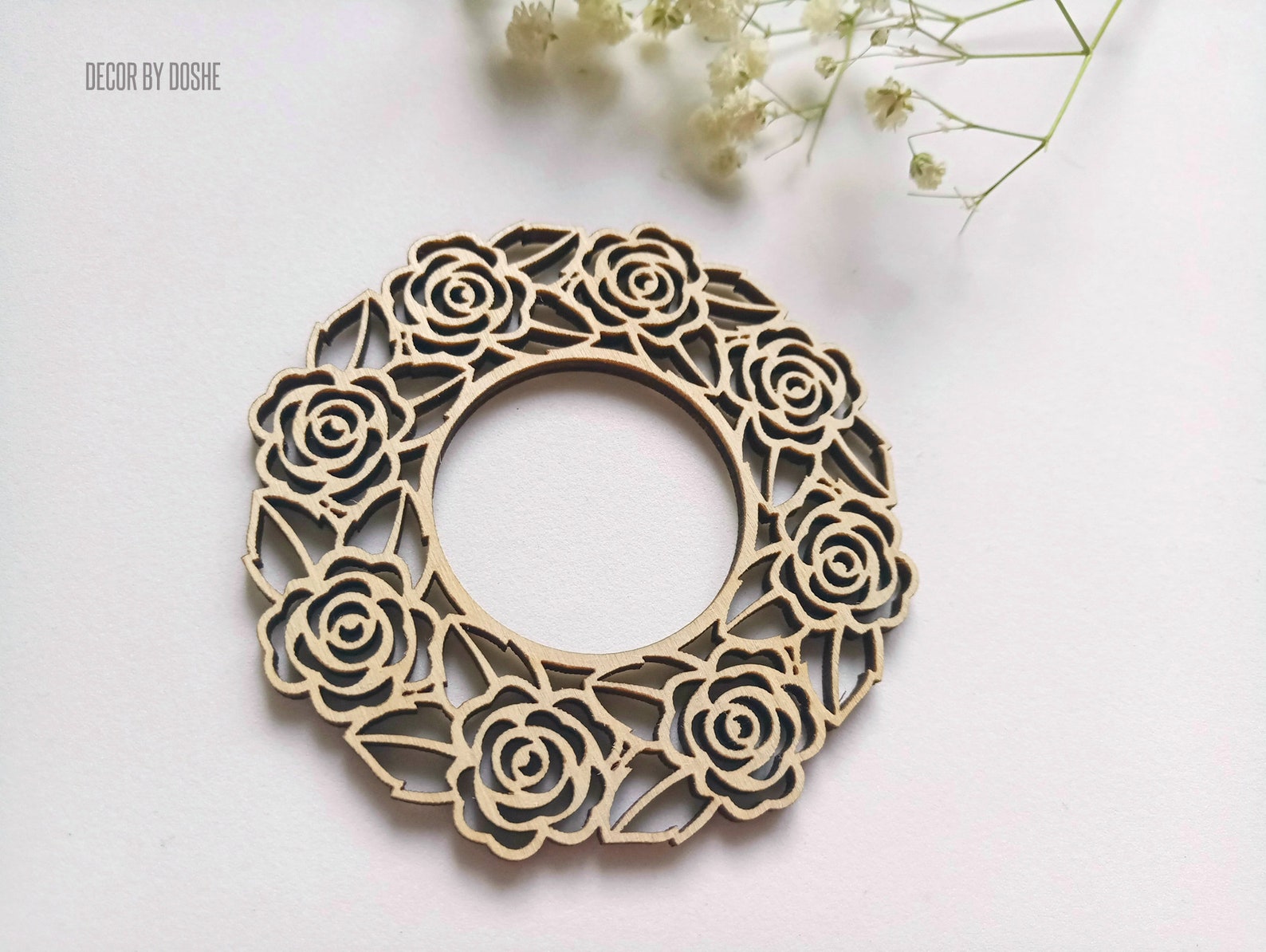 ROUND WOOD FRAME Laser cut Flower Scrapbook frames Etsy