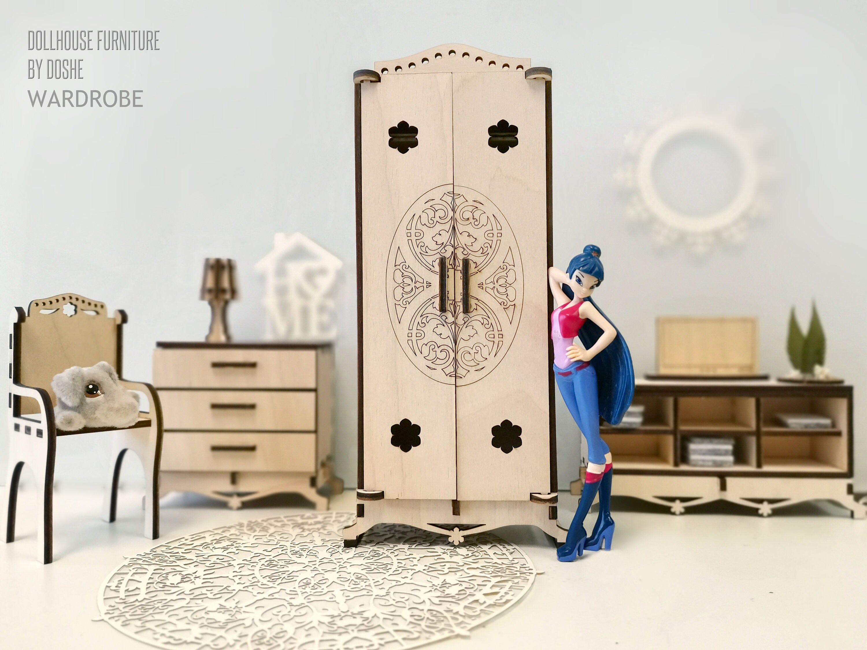 DOLL WARDROBE Dollhouse Furniture Closet Laser Cut Wood Etsy