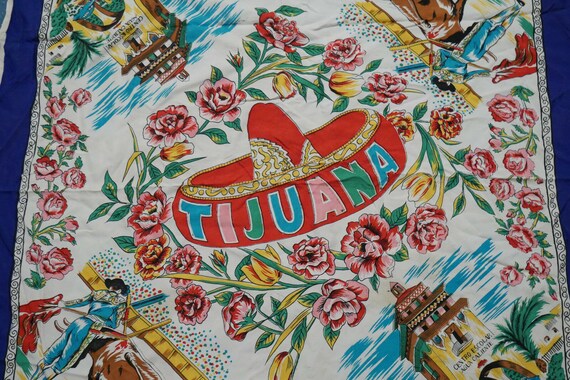 1940's Vintage Tijuana Satin Scarf Colorful Large