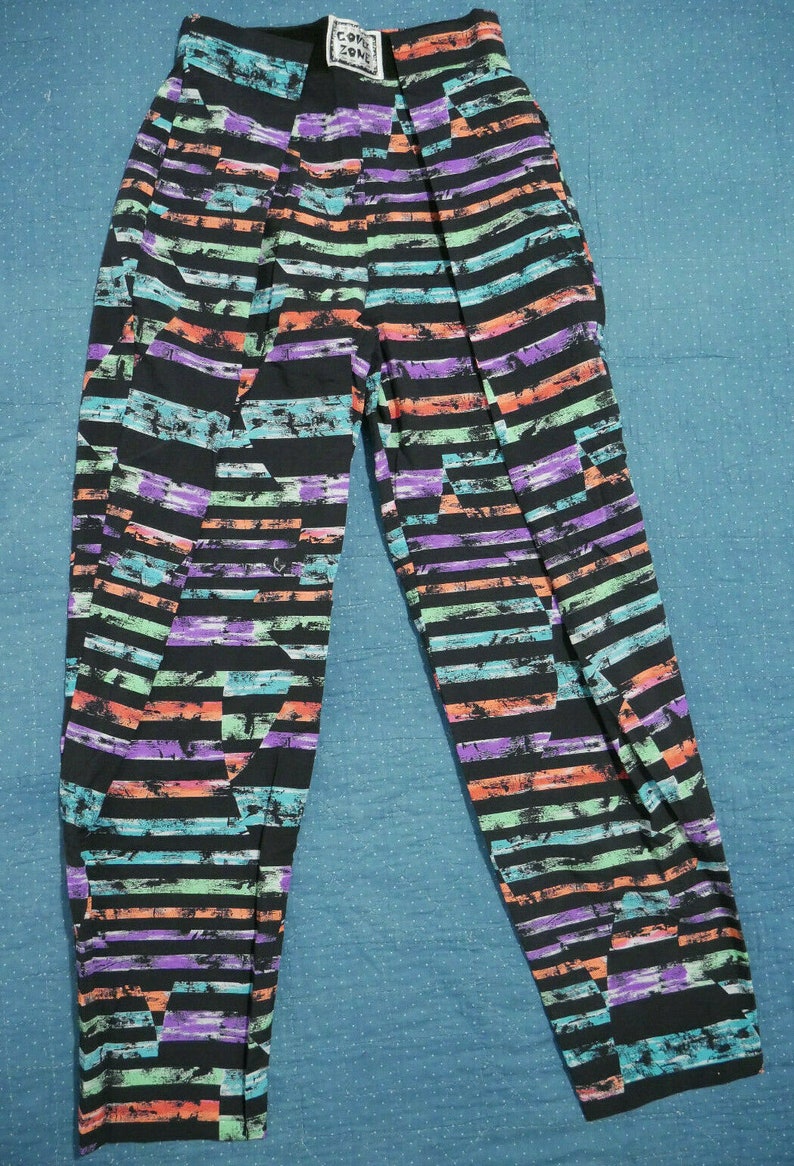 Vintage 80s New Wave Neon MC HAMMER BAGGY Parachute Pants Surf Medium Colorful