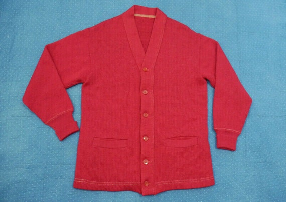VINTAGE 50s Cherry Red Cardigan Sweater Men's M Ku