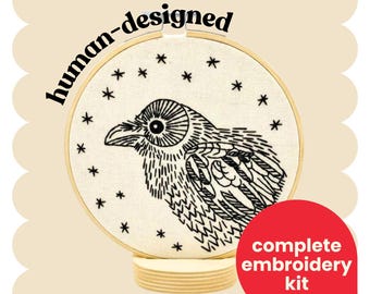 Raven Embroidery Kit: Beginner DIY Craft, Nevermore Poem