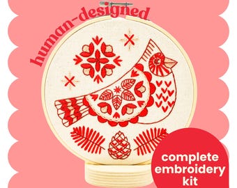 Cardinal Complete Embroidery Kit - DIY, beginner friendly, gifts for birders