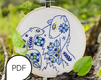 PDF Download: Folk Polar Bears, scandi, embroidery pattern