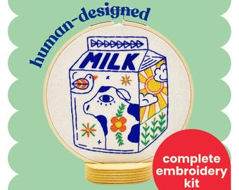 Milk Complete Embroidery Kit - DIY, beginner friendly, farm, food