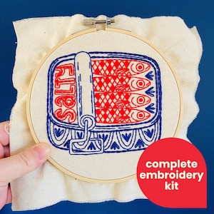 Sardines Complete Embroidery Kit - DIY, beginner friendly, salty, nautical, anchovies