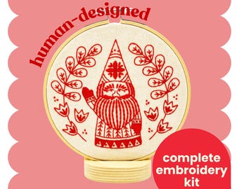 Nordic Gnome Embroidery Kit: Beginner DIY Christmas "Jul"