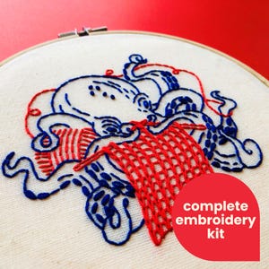 Knitting Octopus Embroidery Kit: Beginner DIY Nautical Craft