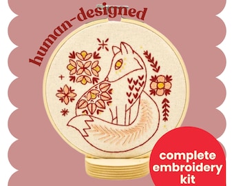 Fox Embroidery Kit: Scandi Folk Style, Beginner DIY
