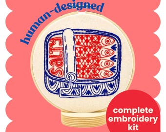 Sardines Complete Embroidery Kit - DIY, beginner friendly, salty, nautical, anchovies