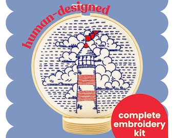 Lighthouse Complete Embroidery Kit - DIY, beginner friendly, nautical embroidery, beach, coastal
