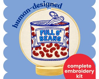 Beans Complete Embroidery Kit - DIY, beginner friendly, farm, canned food, pantry, kitchen