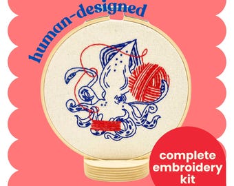 Squid Embroidery Kit: Nautical DIY Craft, Beginner Friendly