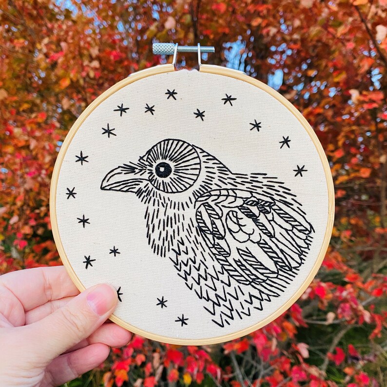 Raven Embroidery Kit beginner embroidery pattern DIY craft Etsy