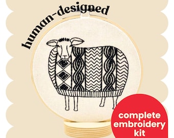 Sheep  Sweater Complete Embroidery Kit - DIY, beginner friendly, gifts for knitters, sweater weather