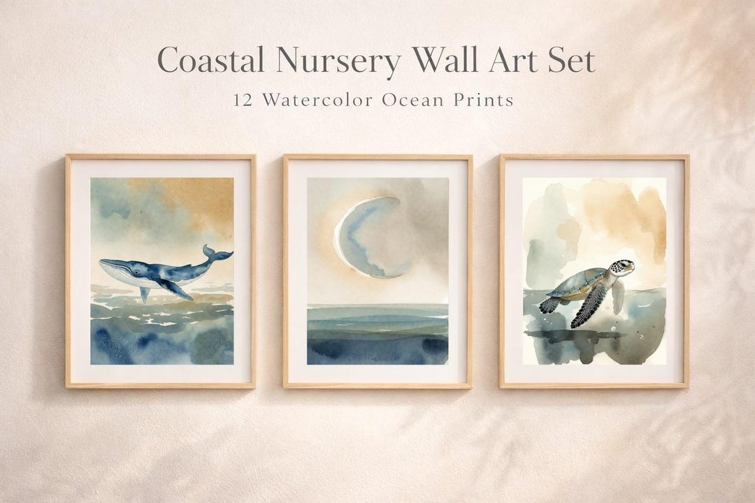 Coastal Nursery Wall Art Set of 12 | Ocean Animal Prints | Whale Turtle ...