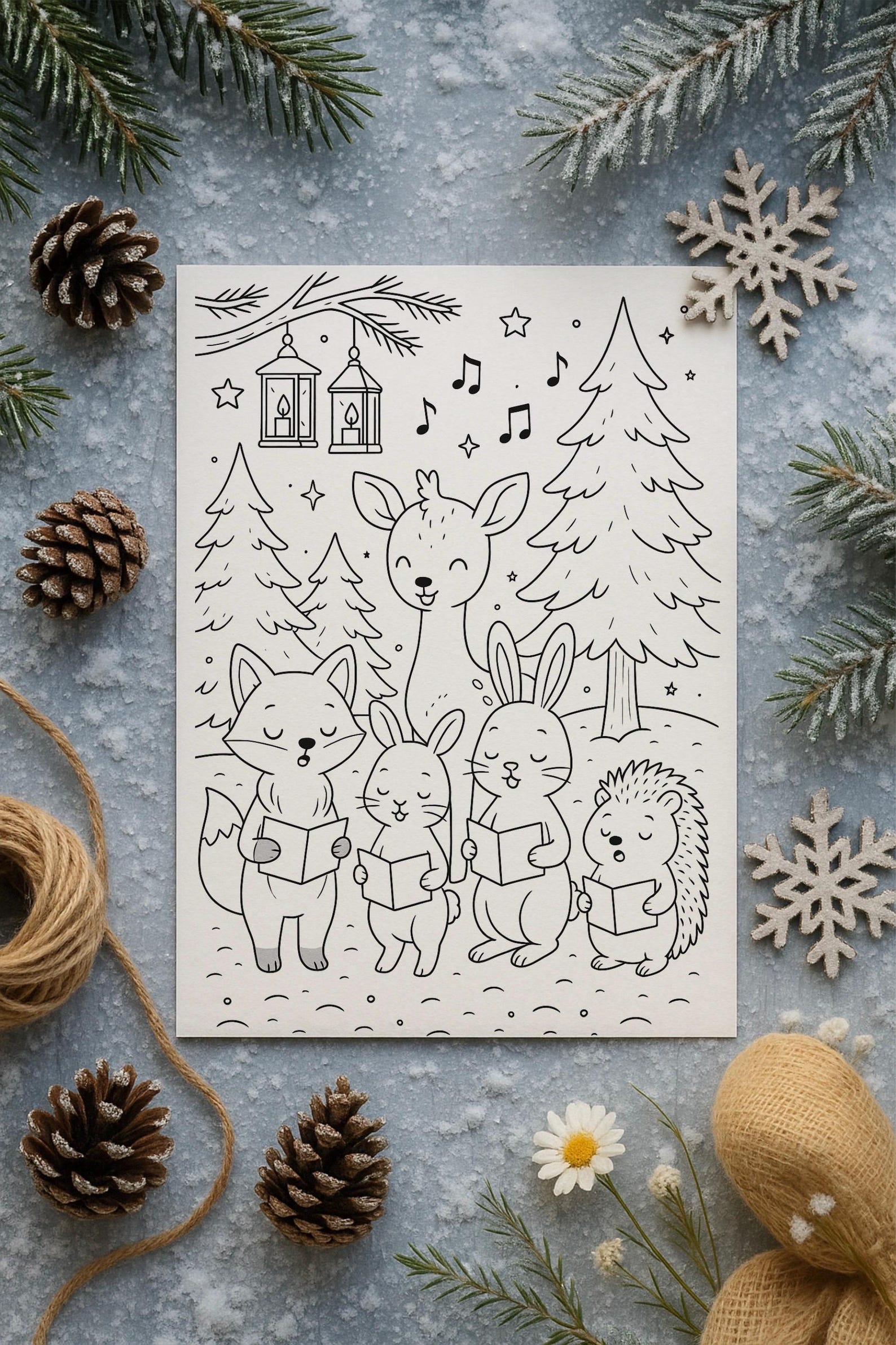 Woodland Animals Caroling Coloring Page • Christmas Winter Activity ...