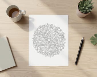 複雑な花の曼荼羅の塗り絵 – 大人向けの印刷可能な塗り絵