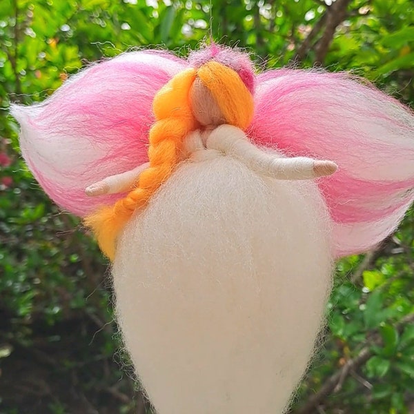 Felted fairy, felt fairy, spring waldorf fairy, spring season table, waldorf education, waldorf pedagogy, wool flower fairy