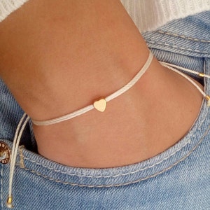 Tiny heart bracelet, Wish bracelet, Gold bracelet, Friendship bracelet, Bridesmaid gift image 1