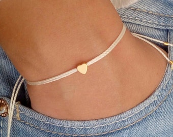 Tiny heart bracelet, Wish bracelet, Gold bracelet, Friendship bracelet, Bridesmaid gift