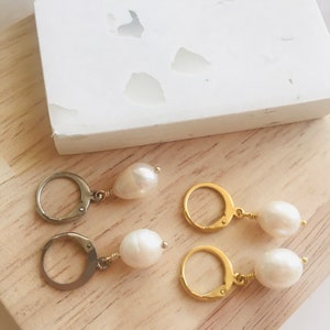 Drop earrings, Pearl gold hoop Earrings, Pearl earrings, Silver hoop earrings, Bridesmaid gift image 5