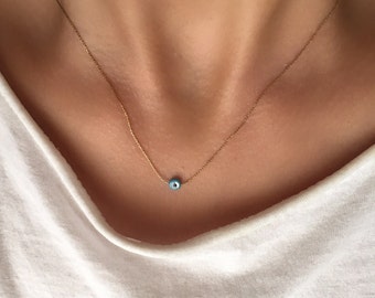 Tiny evil eye necklace, Gold evil eye necklace, Sterling silver necklace, Simple necklace, Minimalist necklace, Delicate necklace,