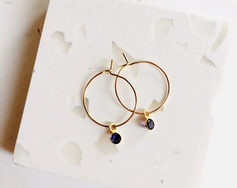 Amethyst gold hoop earrings, Gemstone earrings, Dainty gemstone earrings, Gift jewelry