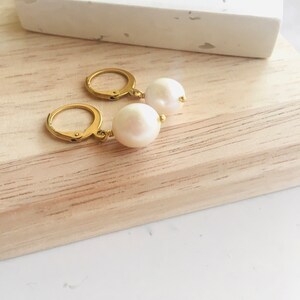 Drop earrings, Pearl gold hoop Earrings, Pearl earrings, Silver hoop earrings, Bridesmaid gift image 4