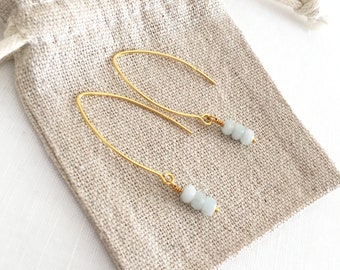 Aquamarine Earrings, Simple earrings, Gold Earrings, Minimalist Jewelry, Silver 925, Gift for her