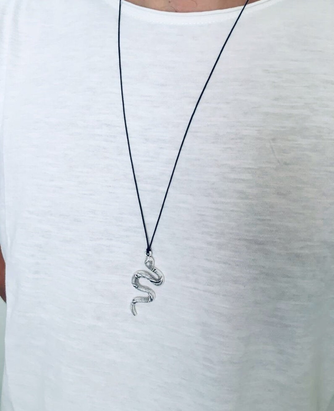 Snake Silver Necklace Mens Jewelry Cord Necklace Gift for Etsy