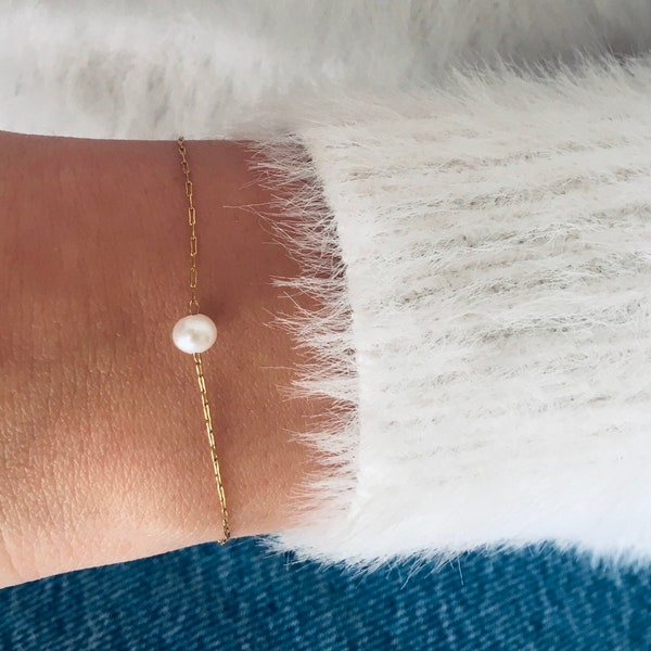 Kleine parelarmband, gouden kettingarmband, bruidsmeisje cadeau, minimalistische armband