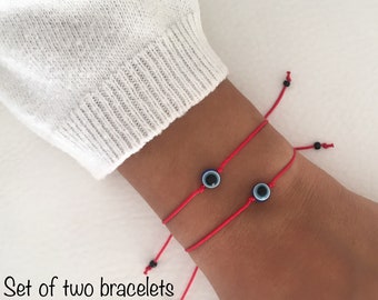 Evil eye bracelet Friendship bracelet Protection Bracelet Red string bracelet Set of two Gifts for her Blue