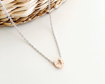 Rose gold necklace, Horseshoe necklace, Dainty necklace