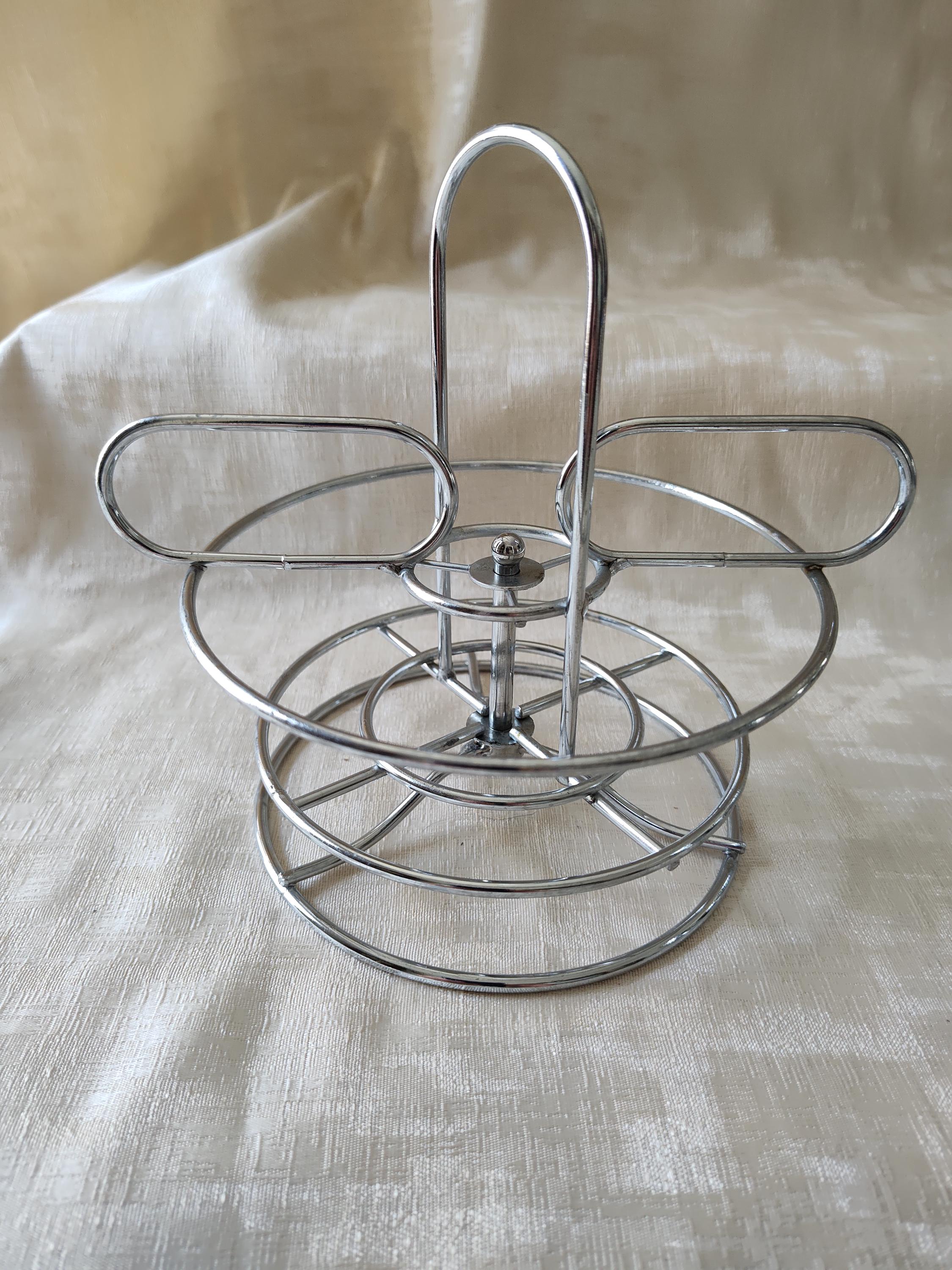 Vintage Spinning Spice Rack, Chrome Carrier, 6 Multi Color Spice Jars ...